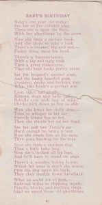 Jingles booklet, written by Arthur Rodman in 1916, page 25, Baby's Birthday