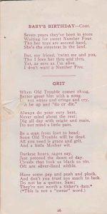 Jingles booklet, written by Arthur Rodman in 1916, page 26, Baby's Birthday-Cont. Grit